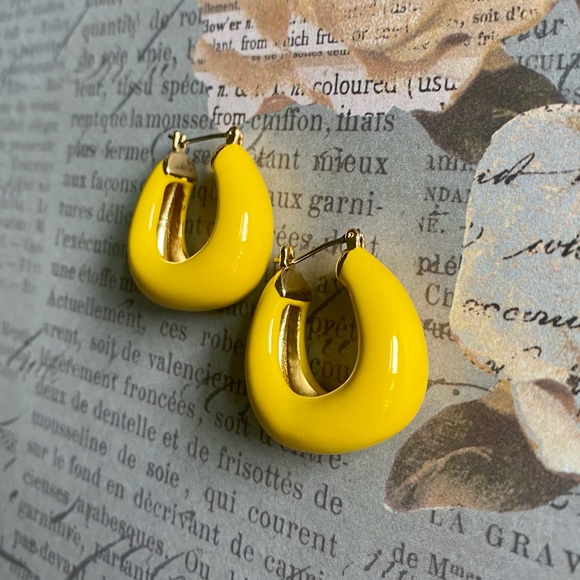 Gold Plated Yellow Chunky Hoop Earrings - Picture 4 of 5